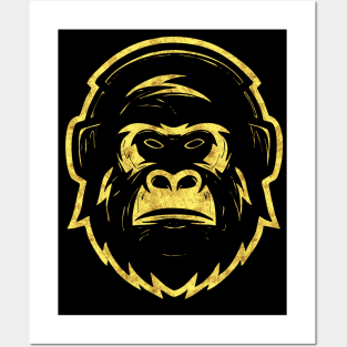 Gorilla with Headphones Abstract Tribal Tattoo Style Posters and Art